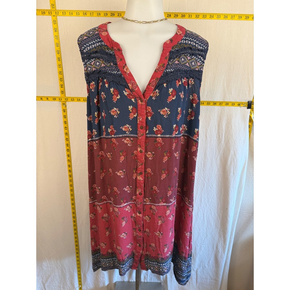 Artesia Patchwork Style Tunic Dress XXL Floral Bohemian Sleeveless Cottagecore